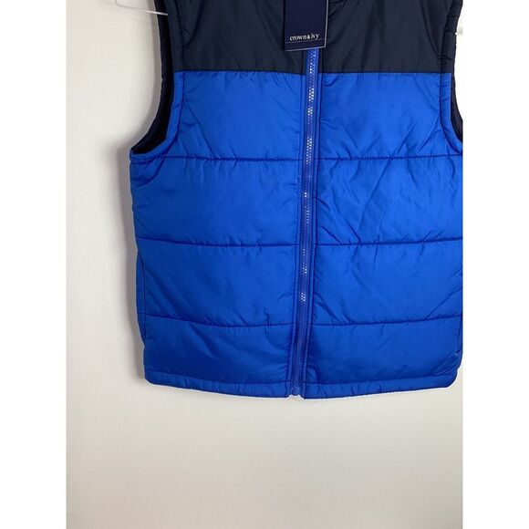 NWT Crown & Ivy Kids Blue Two Tone Puffer Vest With Pockets - Picture 2 of 5